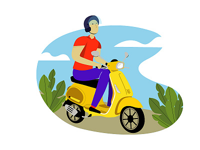 motorbike alone character character design design flat happy illustration illustration art man motor motorbike vector