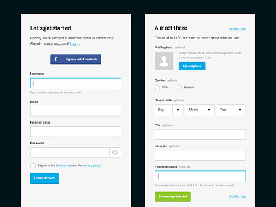 Sign up process password profile registration sign up wizard