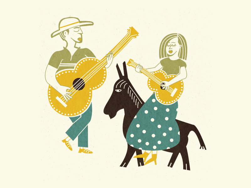 The Players music guitar folk art donkey illustration art