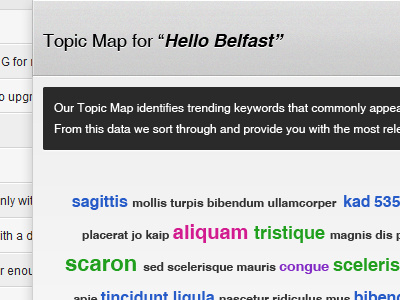Topic Map app dashboard interface stats tagcloud ui ux