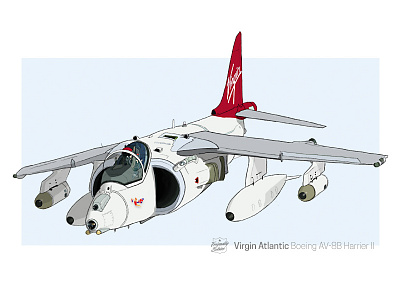 Friendly Skies - Virgin Atlantic Harrier II airplane fighter friendly skies harrier illustration jet virgin atlantic