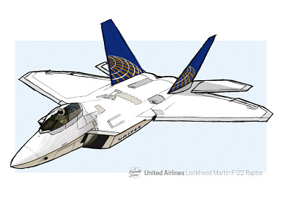 Friendly Skies - United Airlines F-22 Raptor airplane f 22 fighter friendly skies illustration jet lockheed martin raptor united airlines