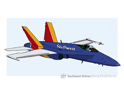 Friendly Skies - Southwest Airlines F/A-18 Hornet airplane boeing f 18 fa 18 fighter friendly skies hornet illustration jet southwest airlines