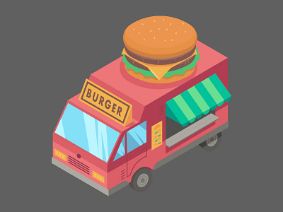 Burger food truck angle art car city illustration illustrator isometria isometric truck vector vetorial