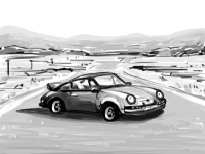 Porsche Sketch 911 art black white car carrera cars concept desert german germany illustration paint porsche