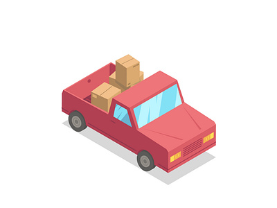 Loaded Truck box boxes car cars content delivery flat isometric loaded red neck simple truck trucker trucks