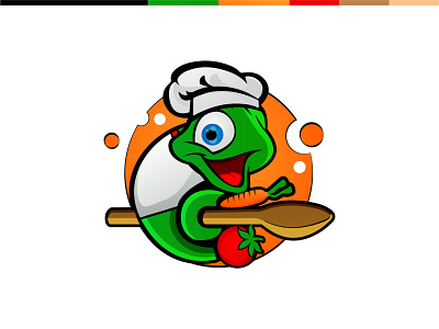 Kitchen + Chameleon Character animal branding cartoon character icon illustration logo design typography vector