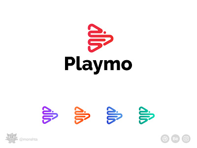 Playmo l Music play button logo icon lettering logo logo design logodesign logoicon music music logo playbuttonicon red vector