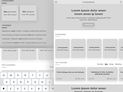 Coursera redesign: Tablet version courses grid ipad layout mobile redesign shadows tablet website wireframe
