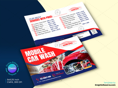 Mobile Car Wash EDDM Mailer (Canva Template) auto detailing auto detailing eddm canva eddm postcard car wash eddm postcard car washing service eddm rent e car eddm
