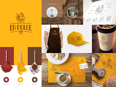 En-Dulce | Branding bakery bread chicken coffee colonial corporate identity ecuador friendly imagotype logo design precolonial quito rooster warm yellow