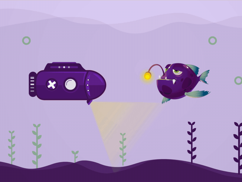 Submarine and Angler fish in the seafloor animation fish submarine