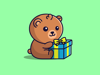 Teddy bear with gift box🧸🎁🥰 bear cartoon cute cutecartoon design gift giftbox graphic design logo mascot teddybear