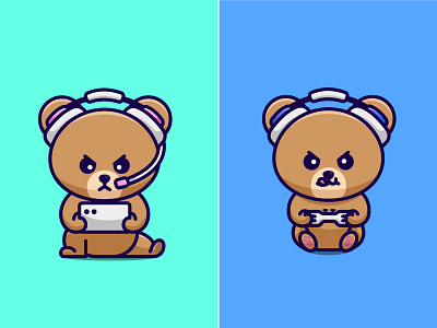 Bear playing game🐻🎮📱 bear cartoon cute cutebear cutecartoon cutemascot design gamer gaming graphic design logo mascot