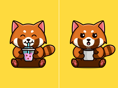Red Panda with his drink 🐼🔴☕️🍦​​​​​​​ cartoon cute cutecartoon design illustration logo mascot panda redpanda