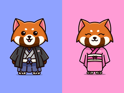 Red Panda with Japan's national costume 🐼🎌🇯🇵 cartoon cute cutecartoon design dress illustration japan kimono logo mascot