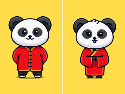 Panda with Chinese traditional dress 🐼🇨🇳 cartoon china cute dress illustration logo mascot panda vector