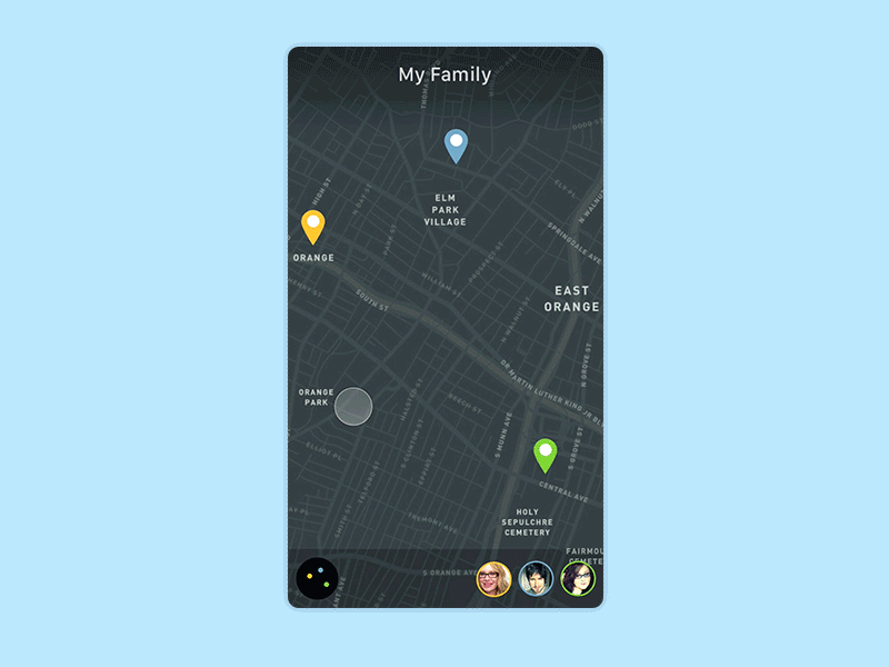 Connected Family animation app family interaction maps mobile motion graphics transitions user interface ux