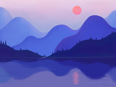 Mountains evening illustration landscape procreate river sky sunset water