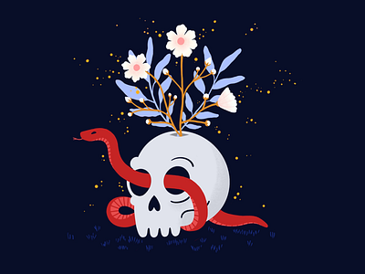Skull dark design flowers illustration light night plants skull snake