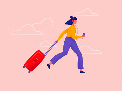 Travel adventure airport character girl illustration music people procreate suitcase travel