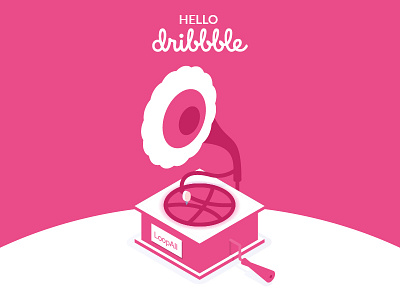 Hello Dribbble! debut debuts dribbble gramophone hello illustration invitation invite pink