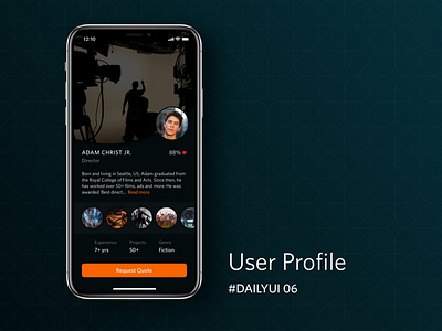 #DailyUI_06_User Profile conceptual dailyui dark ui design hire me iphonex profile design user profile