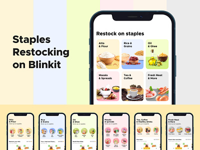 Staples restocking on Blinkit app homefeed app landing page branding dailyui design graphic design grocery minimal minimalism pastel pastel colours pastels print staples ui visual design widget design widgets