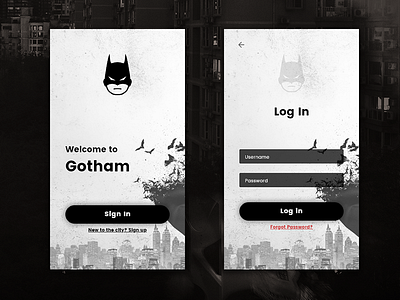 Login Card batman dark ui gotham log in mobile sign in