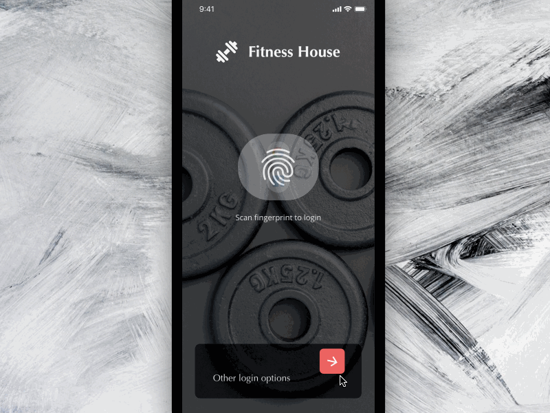 Gym App - Login Screen animation fingerprint gym app ios log in mobile ui