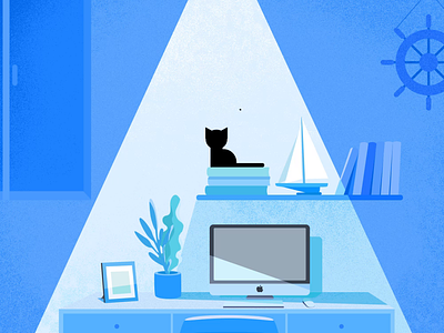 my desk cat desk illustration