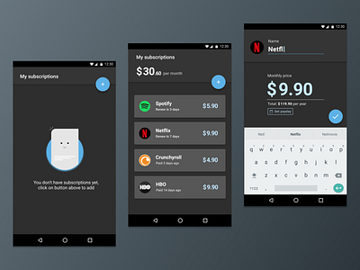Subscriptions app - Android android app design subscriptions ui
