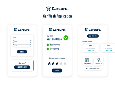 Carcuro Car Wash App - UI Design app app ui application car wash design illustration logo ui design