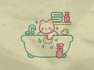 cutie cleaning his bathtub bath bathroom cute design flat graphic illustration illustrator kawaii