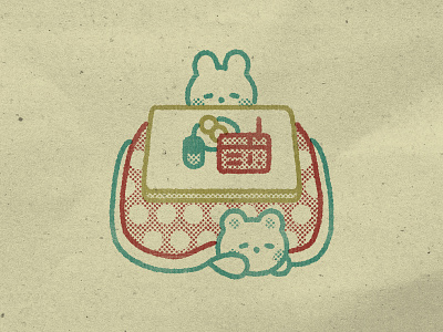 Kotatsu cold cosy cute design flat graphic illustration illustrator japan kawaii kotatsu sleeping winter