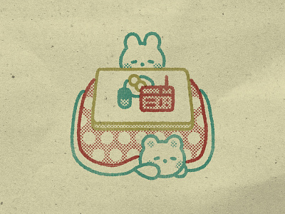 Kotatsu cold cosy cute design flat graphic illustration illustrator japan kawaii kotatsu sleeping winter