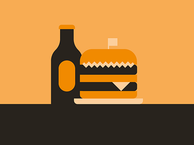 Burger beer bottle design flat food illustration