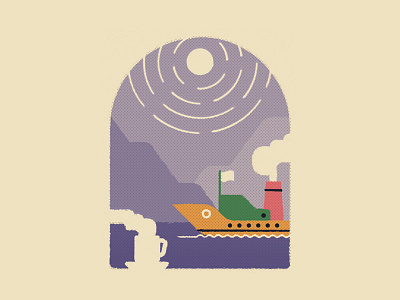 Window - Sea scene boat coffee design flat graphic illustration illustrator mountains sea sun vector