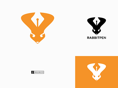 Rabbit logo and pen negative space animals graphic design logo logo combination logo rabbit pen logo