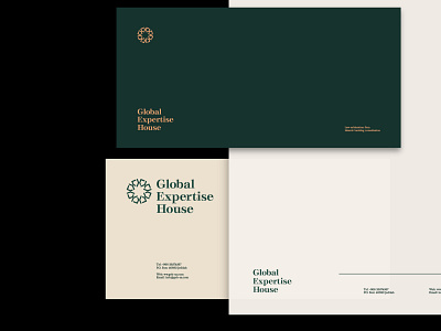 Global Expertise House Stationery arabesque branding business card design house law arbitration firm logo palm tree pattern typography
