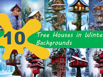 Tree Houses in Winter background branding design graphic design house illustration tree vector winter