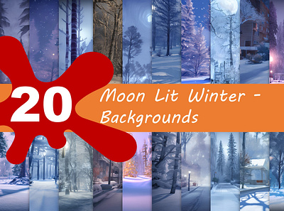 Moon lit winter landscapes (20 images) background branding design graphic design illustration landscape vector winter