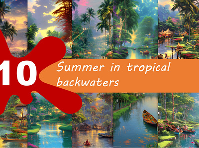 Summer in tropical backwaters (10 images) background branding design graphic design illustration natural scenery nature scenery vector