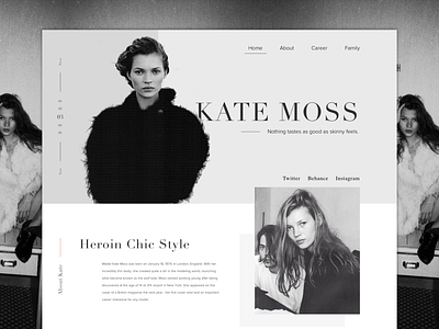 Kate Moss landing page kate moss model muse sketch app web design