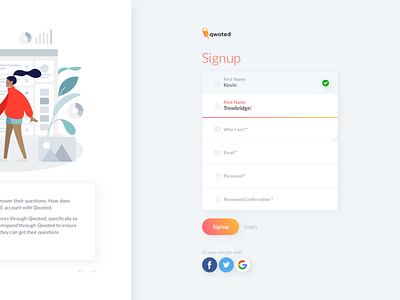 Signup Design - Qwoted admin panel app branding design experience graphic interface ui user ux