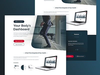 Supplements & Activity Tracking App Landing Page app data health homepage landing productivity psd statistics supplement tracking