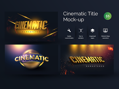 Cinematic Title Mock-up 3d cinema cinematic film fire gold golden intro light logo mock up mockup movie movie intro movie title movies night particles presentation realistic