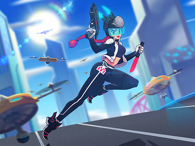 Future Policewoman-Finsh-Bg animate cartoon character flash game illustration mr