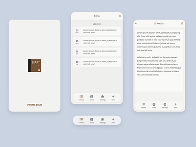 Diary App android app bottom tab design diary ios journal minimal mobile simple tab ui uiux ux