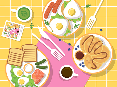 breakfast all day adobe illustrator breakfast cafe coffee design eggs flat graphic design illustration morning pancakes start of the day tasty breakfast